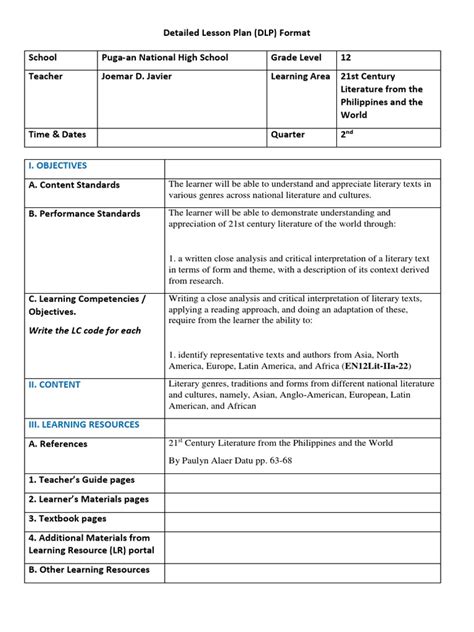 Detailed Lesson Plan En12lit.